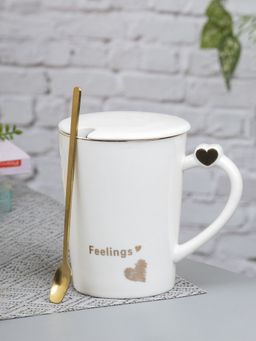 Voncasa - Coffee Mug With Lid - 380 Ml White