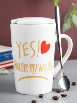 Voncasa - Mug With Lid & Spoon - White