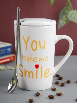 Voncasa - Mug With Lid & Spoon White