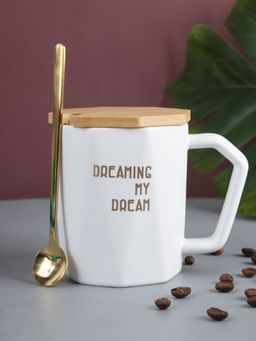 Voncasa - Mug With Lid & Spoon White