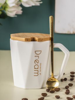 Voncasa - Mug With Lid & Spoon White