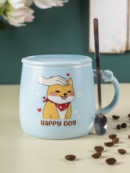 Voncasa - Mug With Lid & Spoon Blue -Gen