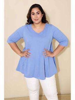 Amydus - Blue Plus Size Cotton T-Shirt for Women