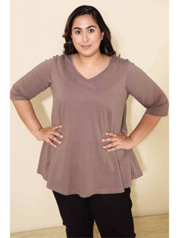 Amydus - Brown Plus Size Cotton T-Shirt for Women