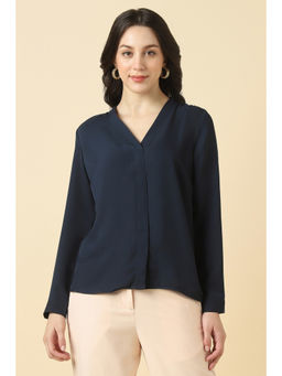 Allen Solly - Navy Blue Women Solid Long Sleeves Shirt