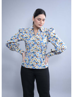 French Theory - Blue Puff Sleeve Slim Fit Shirt