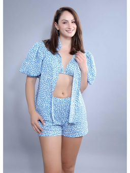 French Theory - Blue Printed Oversized Puff Sleeve Shirt