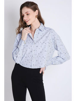 French Theory - Blue Boxy Fit Crop Shirt