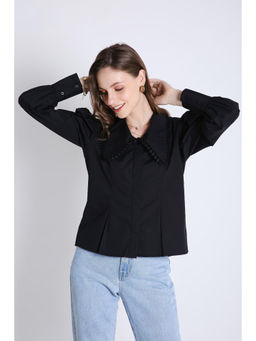 French Theory - Black Cotton Oversized Collar Shirt