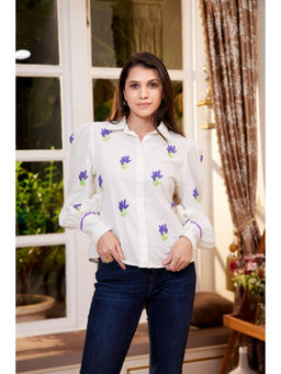 French Theory - White Embroidered Cotton Linen Shirt