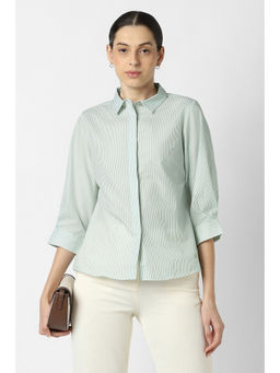 Van Heusen - Women Green Stripe 3/4th Sleeves Formal Shirt