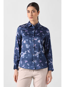 Van Heusen - Women Navy Blue Print Long Sleeves Formal Shirt