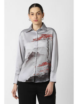 Van Heusen - Women Grey Print Long Sleeves Casual Shirt