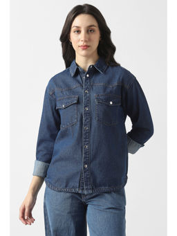 Van Heusen - Women Blue Solid Long Sleeves Casual Shirt