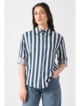 Van Heusen - Women White Stripe Long Sleeves Casual Shirt