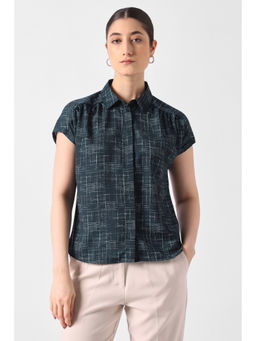 Van Heusen - Women Navy Blue Print Short Sleeves Formal Shirt