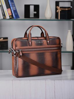 Louis Stitch - Mens Textured Leather Dual Tone Messenger Bag - Tan (L)