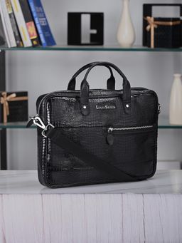 Louis Stitch - Mens Textured Leather Dual Tone Messenger Bag - Black (L)