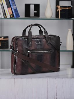 Louis Stitch - Mens Textured Leather Dual Tone Messenger Bag - Brown (L)