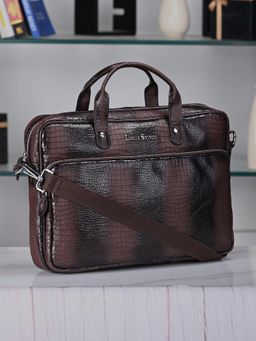 Louis Stitch - Mens Textured Leather Dual Tone Messenger Bag - Brown (L)