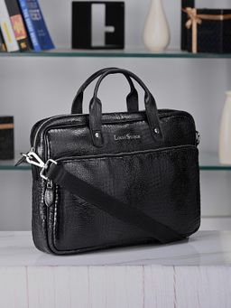 Louis Stitch - Mens Textured Leather Dual Tone Messenger Bag - Black (L)