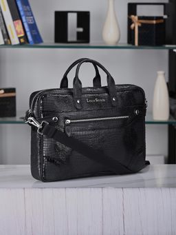 Louis Stitch - Mens Textured Leather Dual Tone Messenger Bag - Black (L)