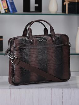 Louis Stitch - Mens Textured Leather Dual Tone Messenger Bag - Brown (L)