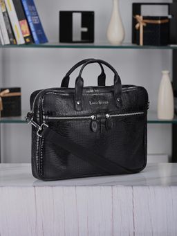 Louis Stitch - Mens Textured Leather Dual Tone Messenger Bag - Black (L)