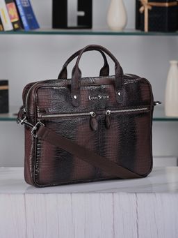 Louis Stitch - Mens Textured Leather Dual Tone Messenger Bag - Brown (L)