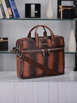 Louis Stitch - Mens Textured Leather Dual Tone Messenger Bag - Tan (L)