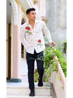 Hatheli - White Hand Block Floral Printed Shirt