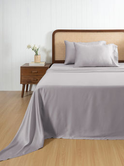Maspar - Tencel Grey Solid 400 TC Bedsheet with 2 Pillow Covers (King)