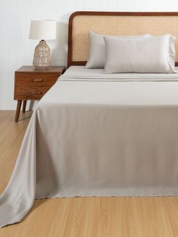 Maspar - Tencel Beige Solid 400 TC Bedsheet with 2 Pillow Covers (King)