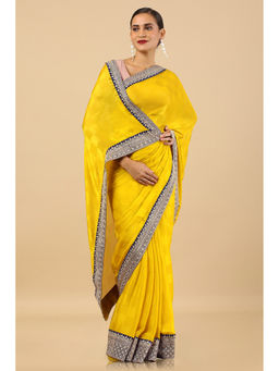 Soch - Yellow Chiffon Solid Saree with Unstitched