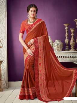 Odette - Rust Orange Dual Tone Silk Georgette Designer Saree with Unstitched Blouse