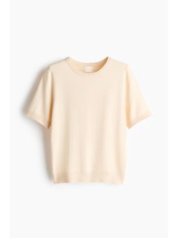 H&M - Women Cream Fine-Knit T-Shirt