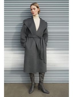 H&M - Women Grey Handmade Wool-Blend Coat With Belt