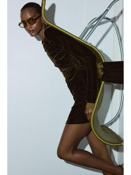 H&M - Women Brown Draped Velour Dress