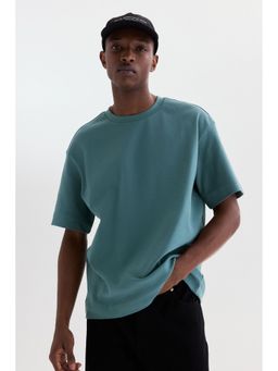 H&M - Men Green Loose Fit Interlock T-Shirt
