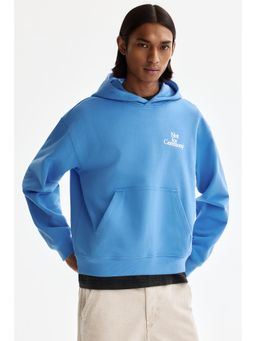 H&M - Men Blue Loose Fit Motif-Detail Hoodie