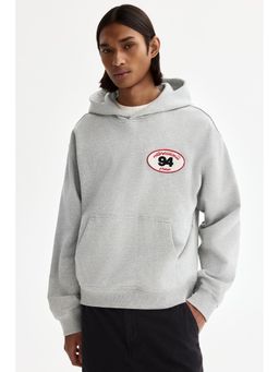 H&M - Men Grey Loose Fit Motif-Detail Hoodie