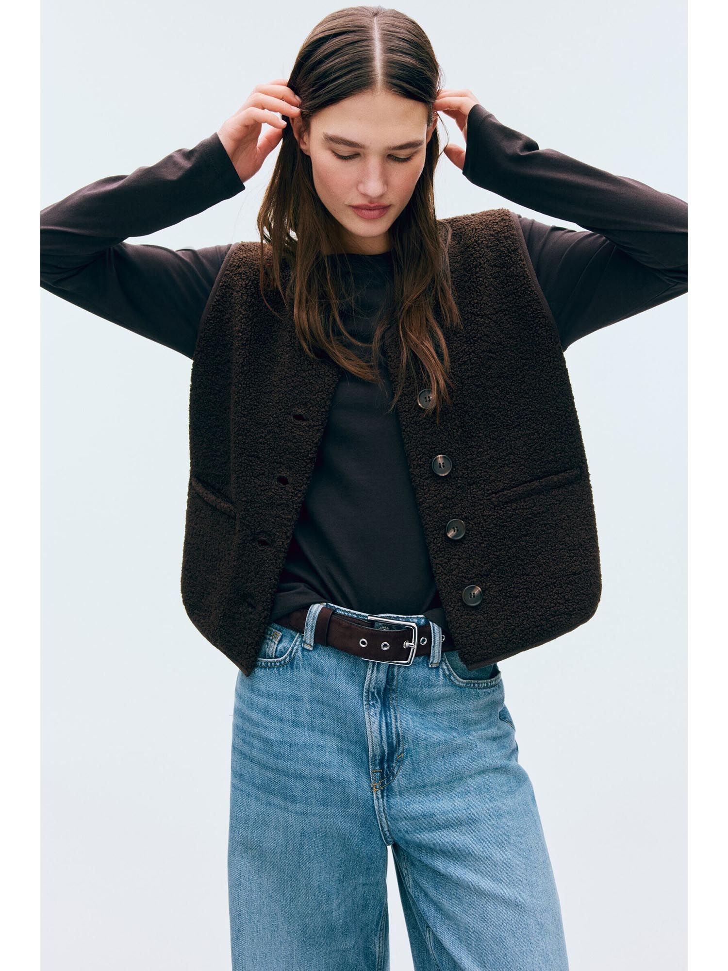h&m Women Brown Teddy Gilet-picture-27