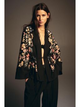 H&M - Women Black Throw-On Wrap Blazer