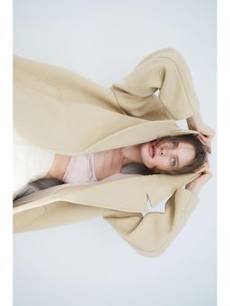 H&M - Women Beige Oversized Wool-Blend Coat
