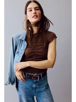 H&M - Women Brown Draped Cotton Top