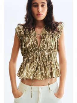 H&M - Women Multi-Color Drawstring Poplin Top