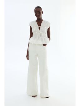 H&M - Women White Drawstring Poplin Top