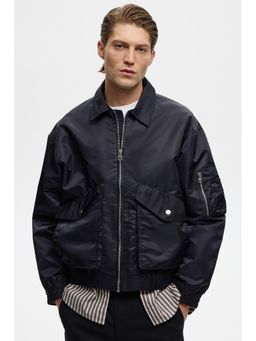 H&M - Men Navy Blue Nylon Bomber Jacket