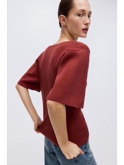 H&M - Women Maroon Fine-Knit T-Shirt