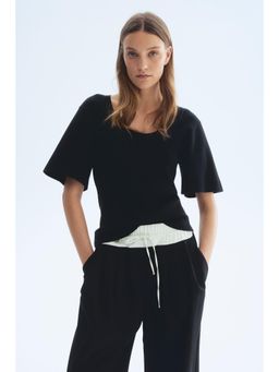 H&M - Women Black Fine-Knit T-Shirt